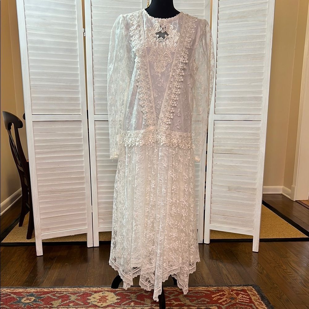 Jessica McClintock Bridal Vintage Drop Waist Victorian Lace Dress 11/12